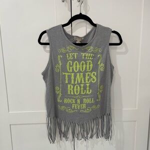 OP Gray Womens Fringe Tank “Let the Good Times Roll”